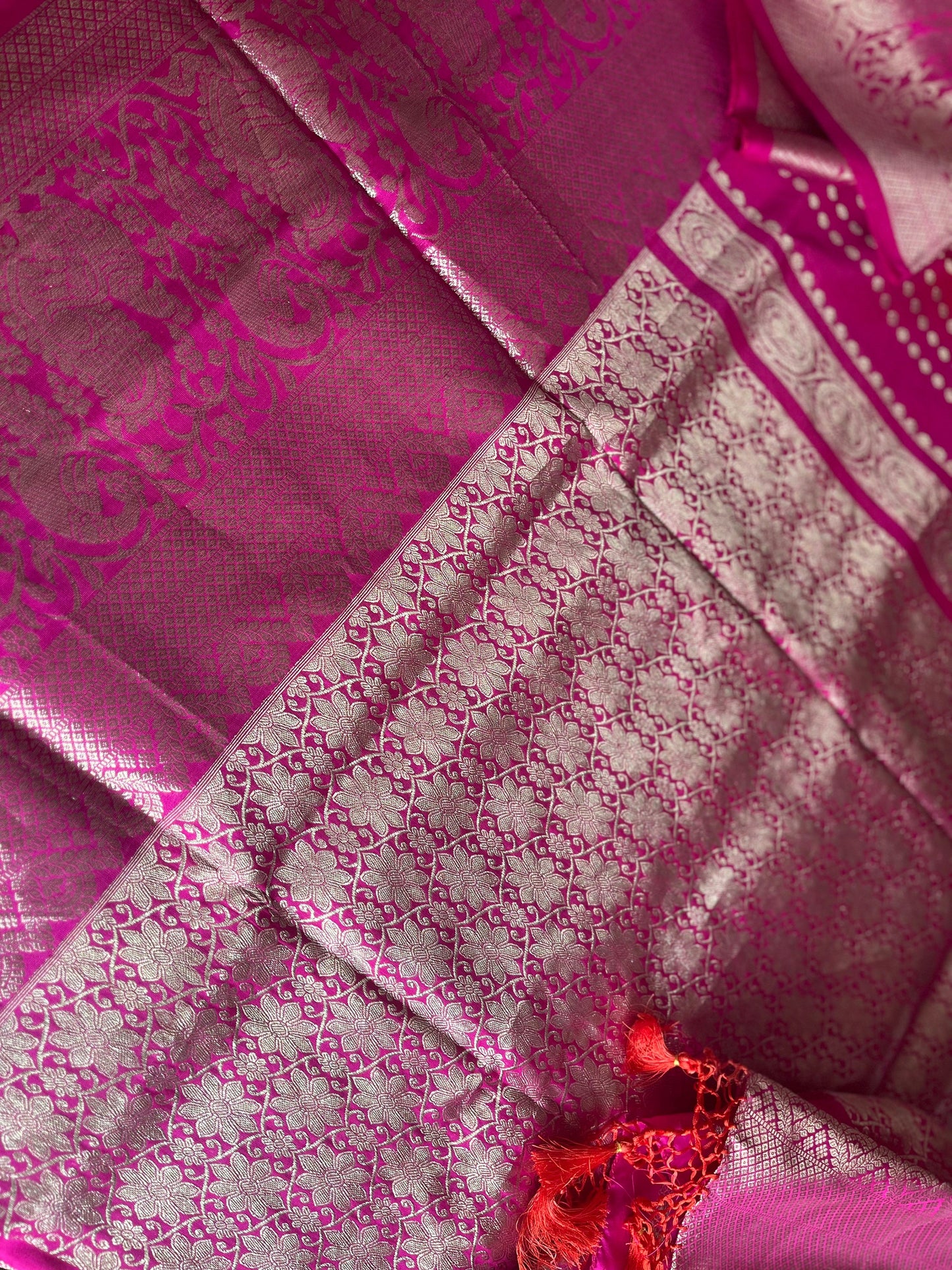 Pure silk allover zari butta south silk saree | Dual tone pink | Silver zari | Handloom | Wedding | Party | Sattva Weaves Sari | USA