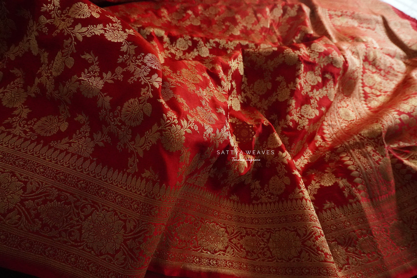 Sabyasachi Banarasi Pure Silk Satin Mashru Jangla saree | Wedding | Red Bridal Saree | Handloom | Designer saree | Sattva Weaves Sari | USA