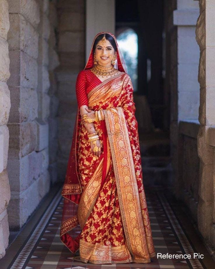 Sabyasachi Banarasi Pure Silk Satin Mashru Jangla saree | Wedding | Red Bridal Saree | Handloom | Designer saree | Sattva Weaves Sari | USA