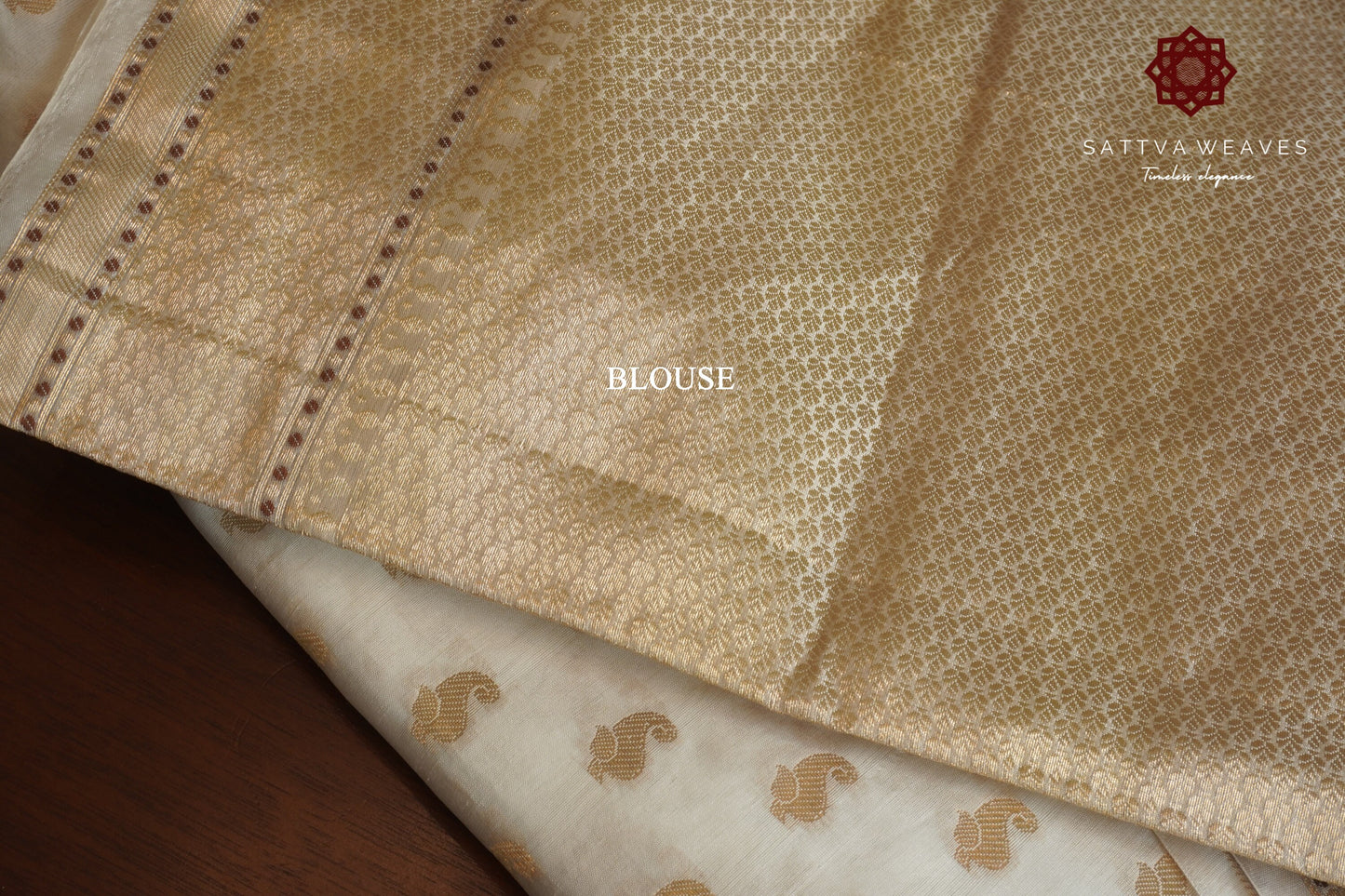 Handwoven Pure Silk Banarasi OffWhite Gold Saree| Golden zari | Golden Brocade Blouse | All over Butta | Festive | Sattva Weaves Sari | USA