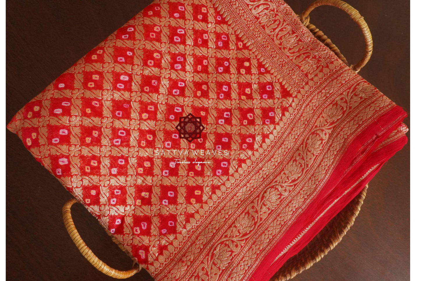 Red & Orange Banarasi Khaddi Georgette Saree | Two Colors | Indian Sari | Karva Chauth Festive | Wedding | Sattva Weaves | USA