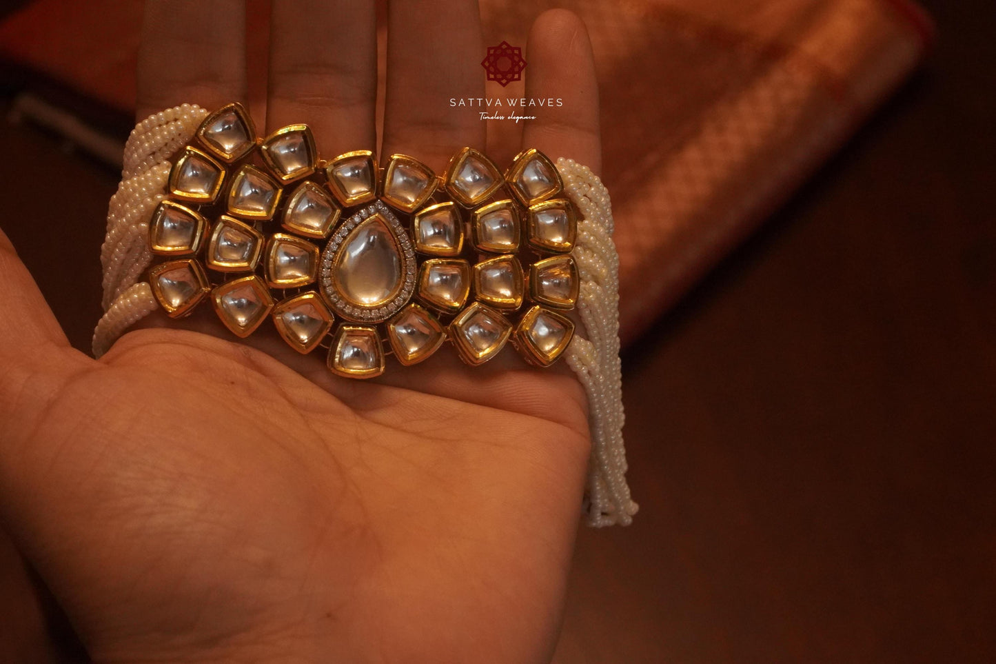 Beautiful Kundan Pearl Necklace set | Handmade Jewelry | Sattva Weaves | Ships from USA