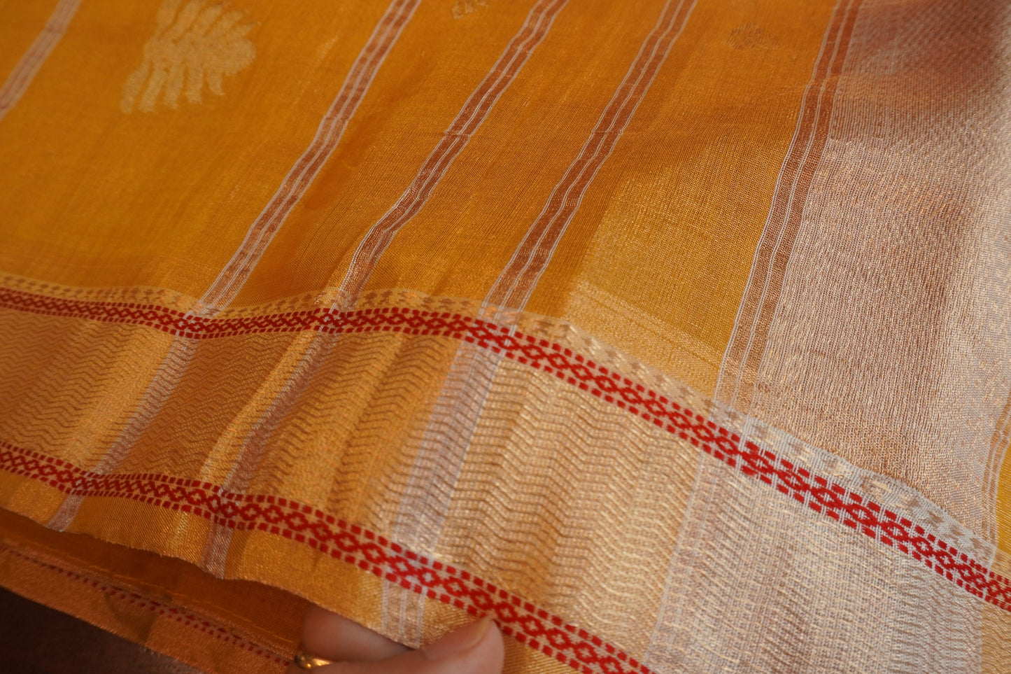 Pure Silk Tissue Yellow Sheer Saree | All over zari butta | Handloom | Haldi | Handloom Maheshwari Chanderi | Sattva Weaves Sari | USA