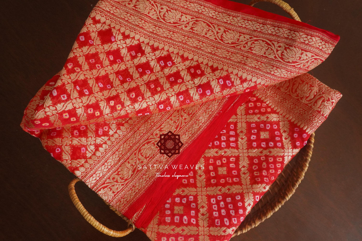 Red & Orange Banarasi Khaddi Georgette Saree | Two Colors | Indian Sari | Karva Chauth Festive | Wedding | Sattva Weaves | USA
