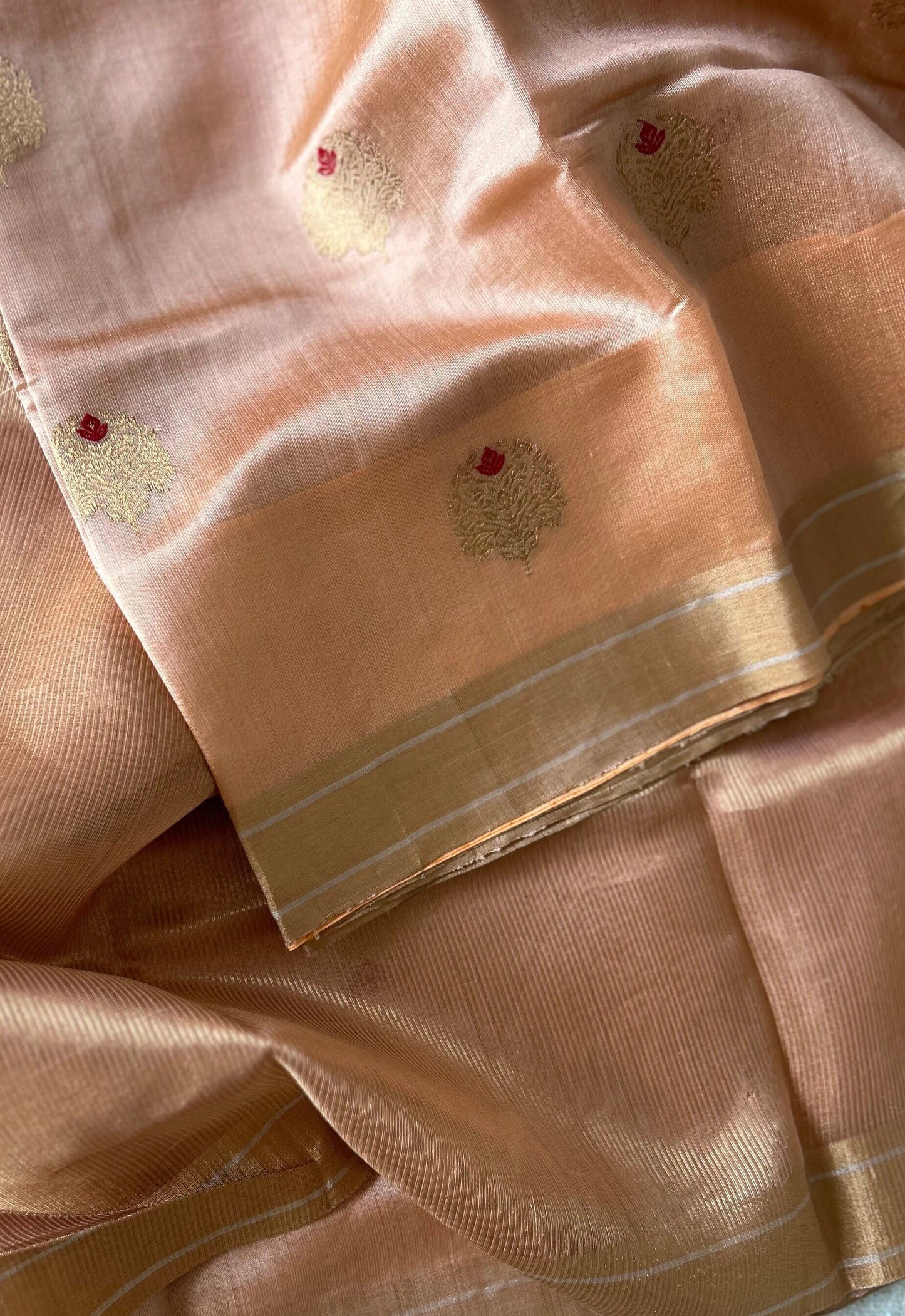 Authentic Chanderi Pure Silk Sari | Eknaliya Meenakari Butta Handloom Saree | Dusty Peach | Summer saree | Day wear sari Sattva Weaves | USA