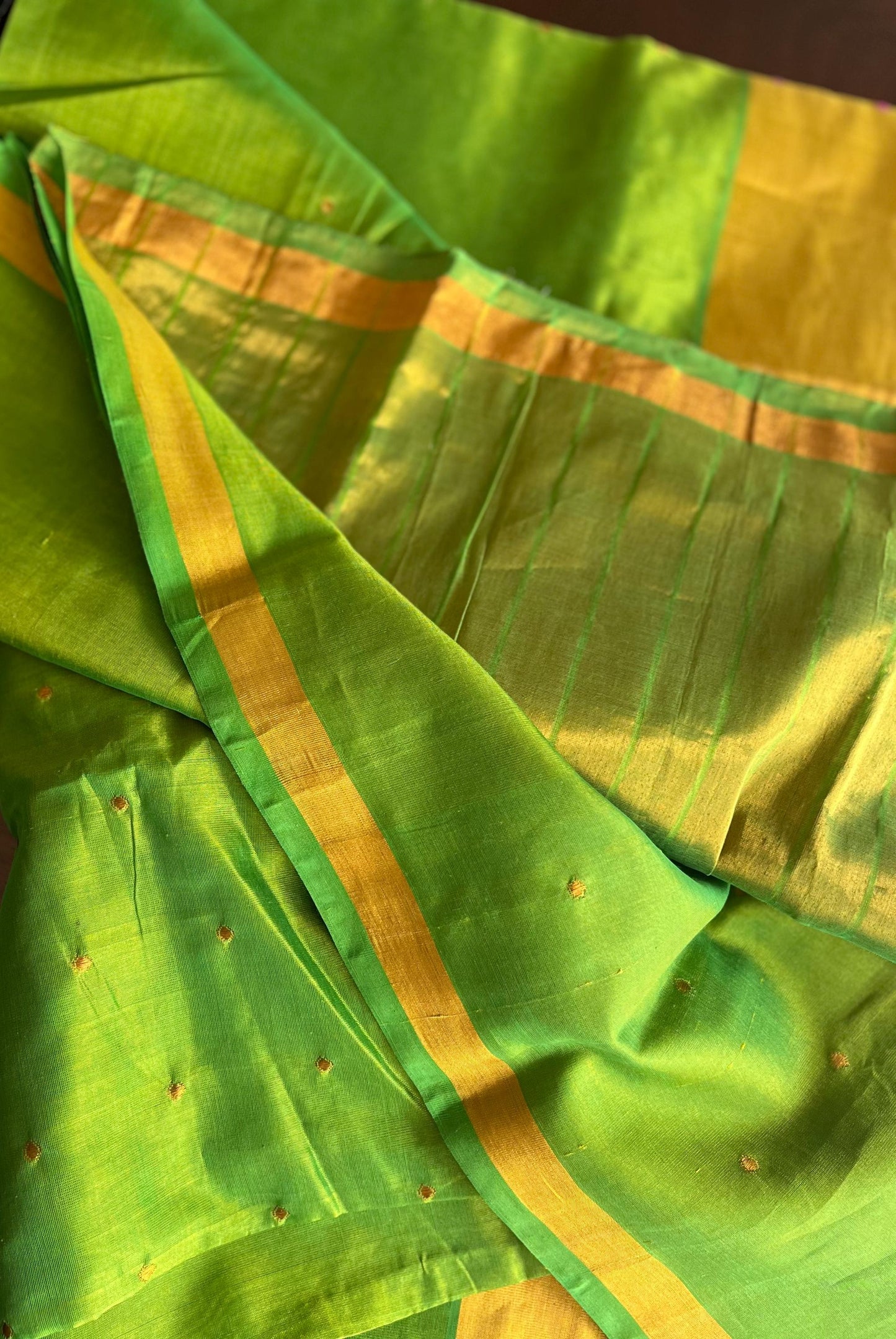 Green & Golden zari Pure SilkCotton Venkatagiri Handloom saree | Green | Sattva Weaves Sari | Ships from USA