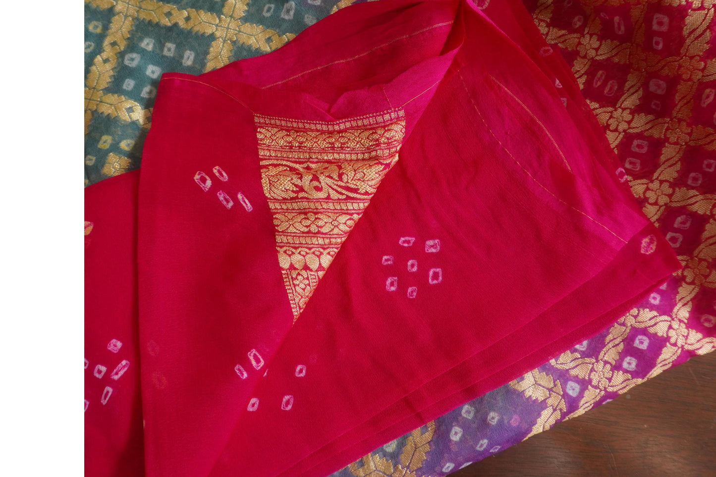 Bandhej Banarasi Khaddi Georgette Saree | Blue Magenta Pink Ombre | Indian Sari | Festive | Wedding | Sattva Weaves | USA