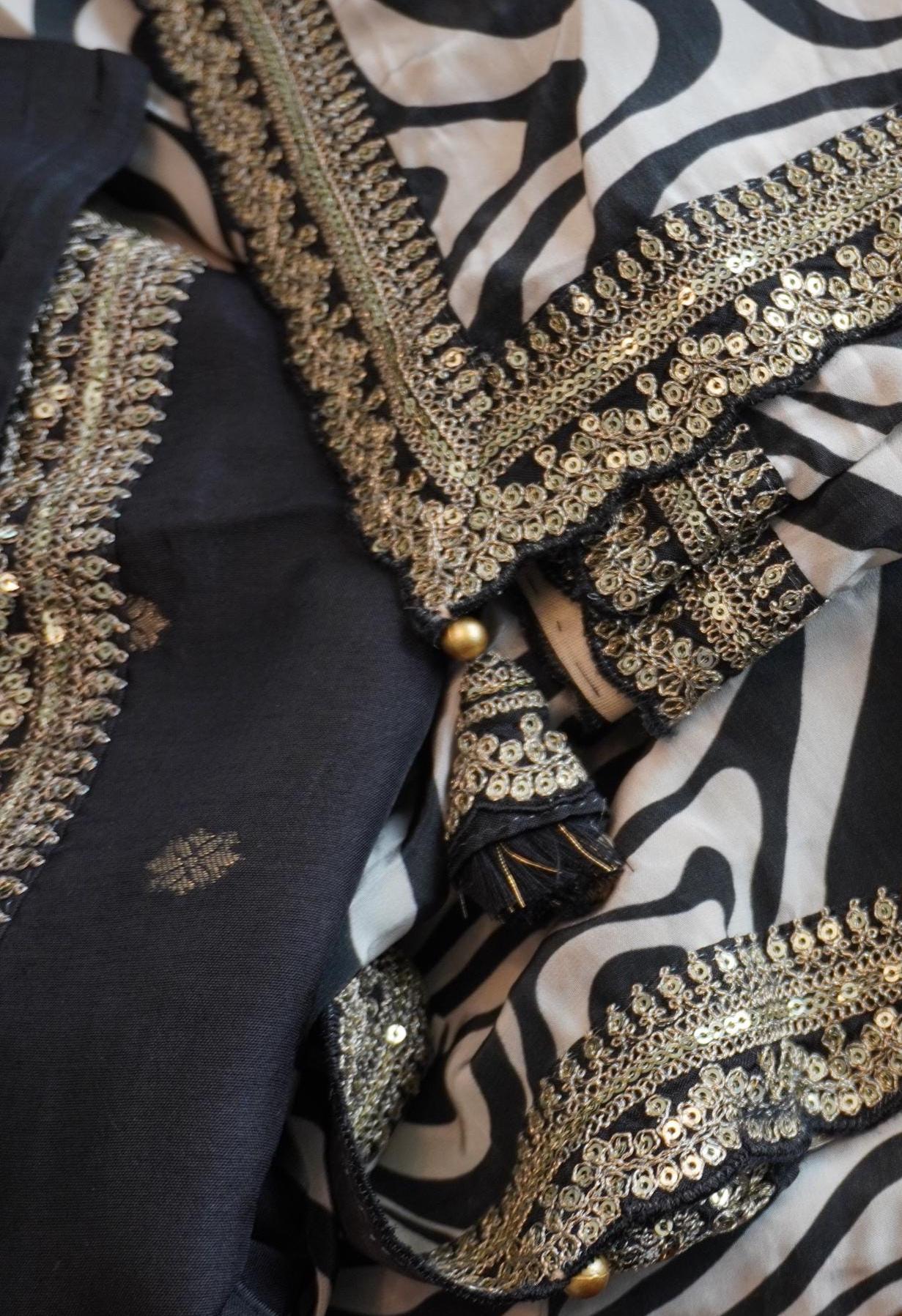 Party wear Crepe saree | contemporary print and embroidery | Zebra Print | Indian Sari | Light Weight Sari | Bollywood | Sattva Weaves | USA