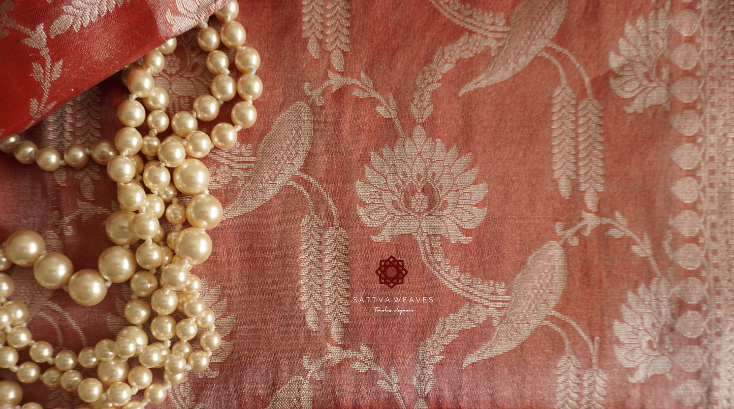 Regal Banarasi Pure Tissue Katan Silk Jangla saree | Wedding | Metallic Tissue Red Silver zari Bridal Sari | Handloom | Sattva Weaves | USA