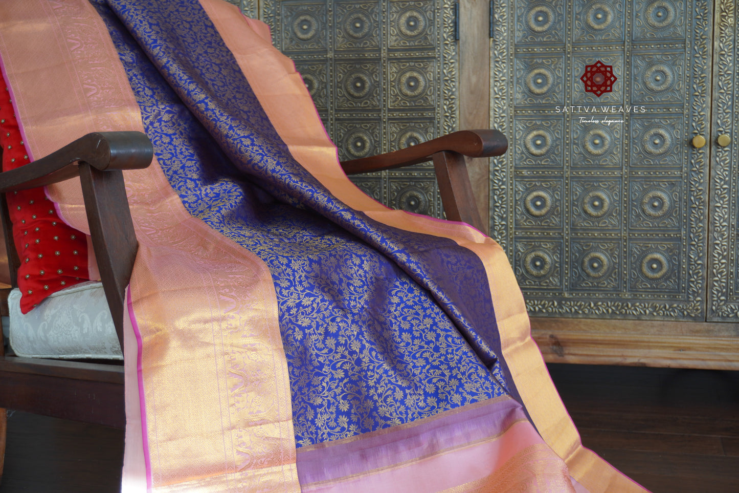 Regal Kanjeewaram Pure Silk Brocade | Handloom | Bridal | Wedding | Purplish Blue | Contemporary Sari | Festive | Sattva Weaves | USA