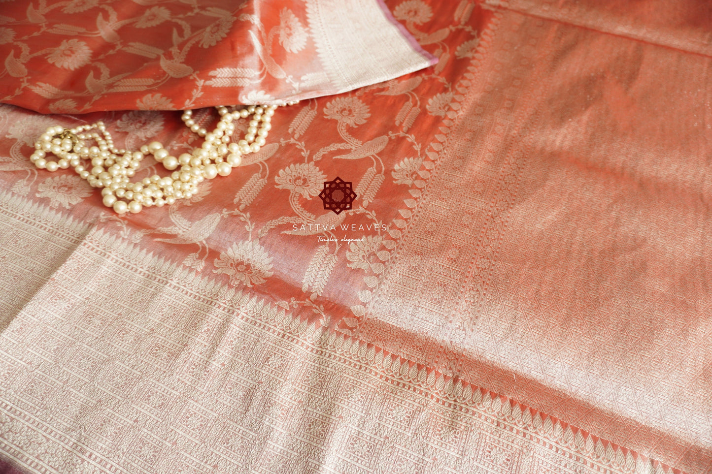 Regal Banarasi Pure Tissue Katan Silk Jangla saree | Wedding | Metallic Tissue Red Silver zari Bridal Sari | Handloom | Sattva Weaves | USA