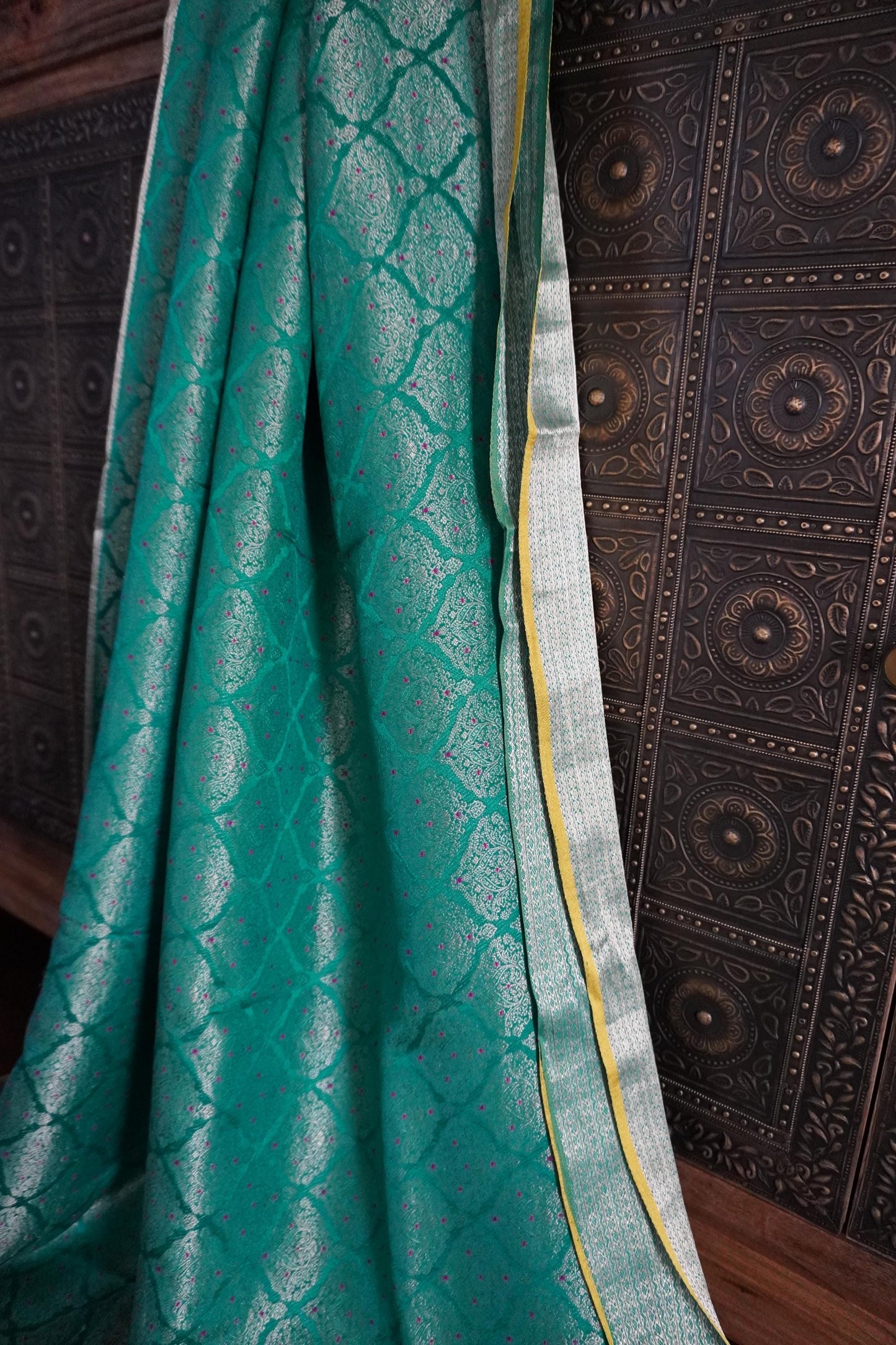Mysore Crepe Brocade Pure Silk Minakari Saree | Rama Green | Wedding | Sattva Weaves | USA