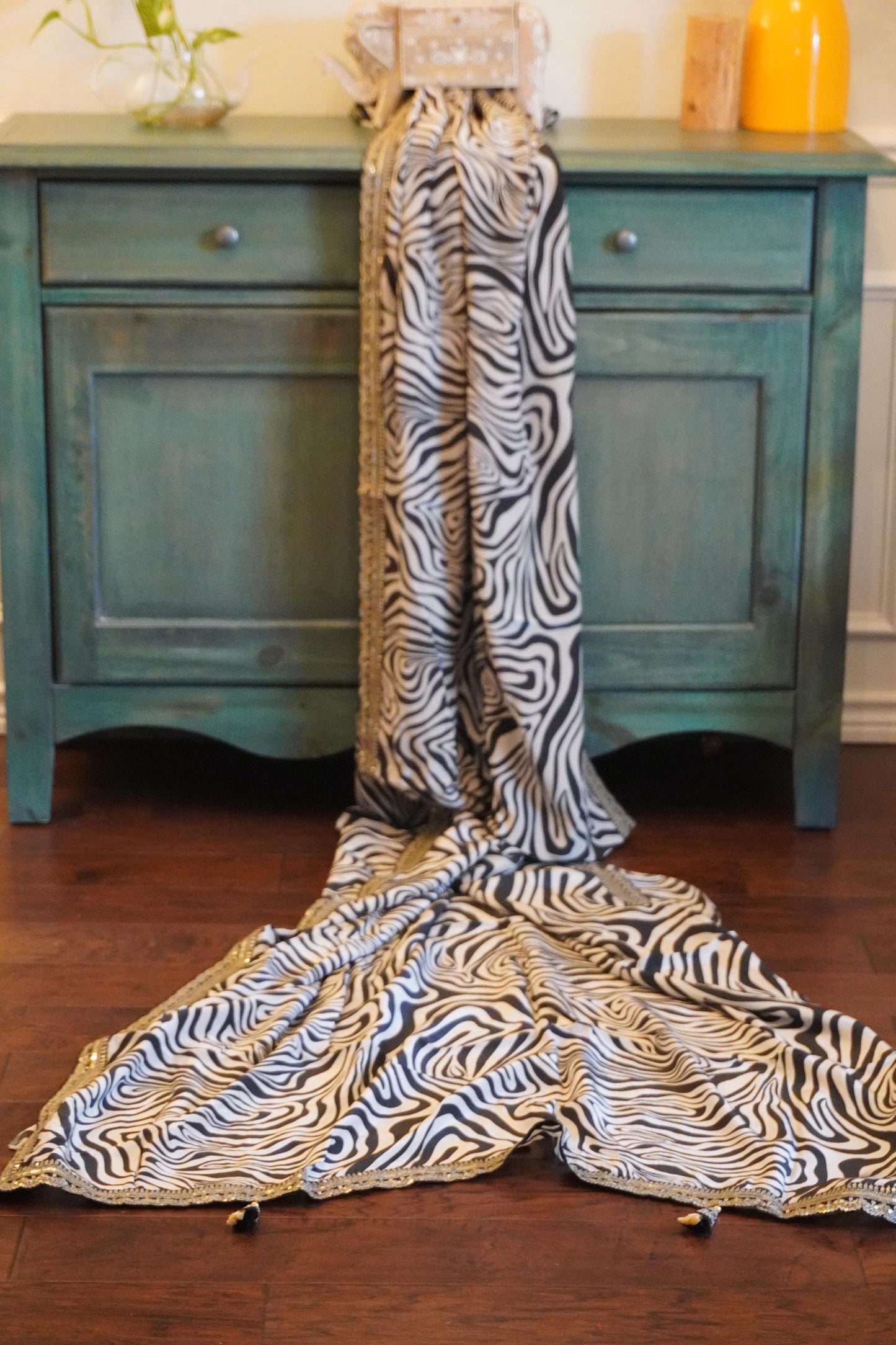 Party wear Crepe saree | contemporary print and embroidery | Zebra Print | Indian Sari | Light Weight Sari | Bollywood | Sattva Weaves | USA