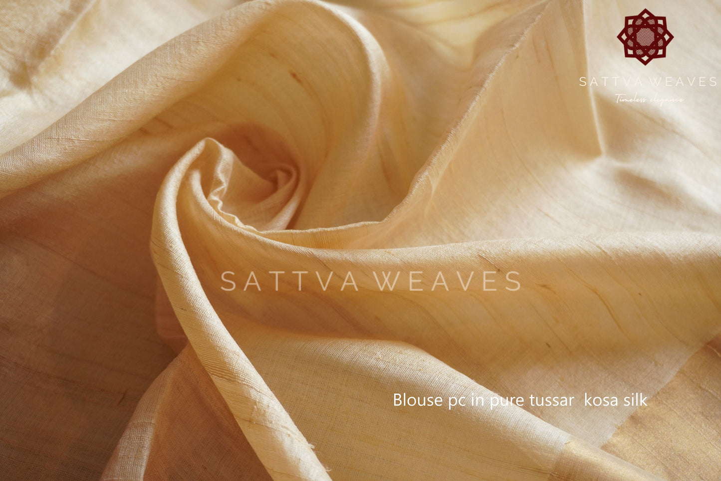 Pure Kosa Tussar Silk Saree | 100% Pure Silk Handloom | Sattva Weaves Sari | Beige & Maroon | Ships from USA