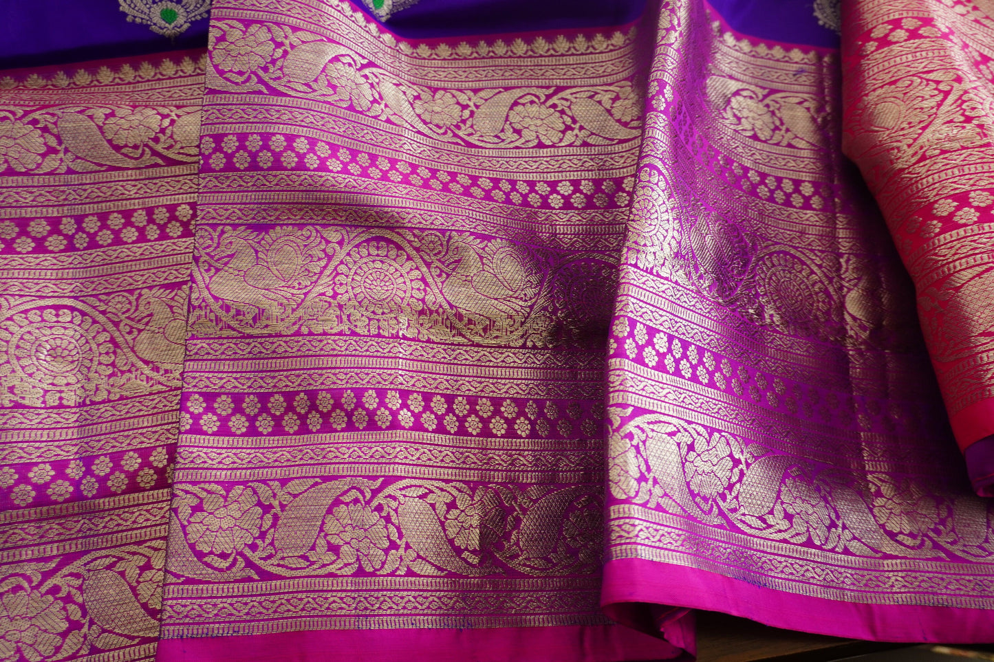 Pure Silk Venkatagiri Meenakari big border saree | Blue with Pink | Silver Zari | Handloom | Wedding | Party | Sattva Weaves | USA