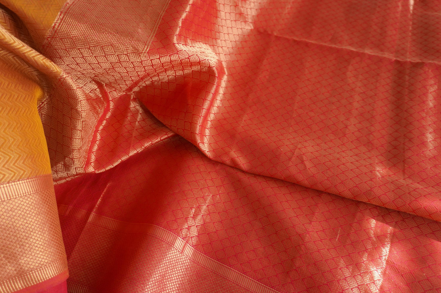 Pure Silk Tissue Maheshwari Leheriya Jaal brocade Saree | Brocade Blouse | Yellow & Rani Pink Contemporary | Handloom Sattva Weaves | USA