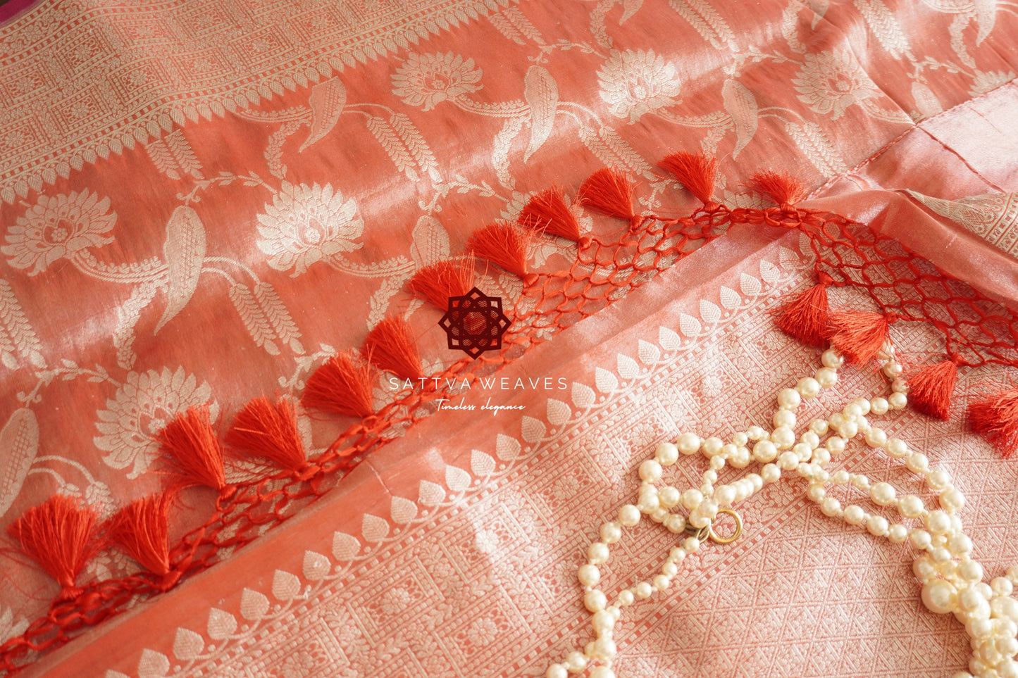 Regal Banarasi Pure Tissue Katan Silk Jangla saree | Wedding | Metallic Tissue Red Silver zari Bridal Sari | Handloom | Sattva Weaves | USA