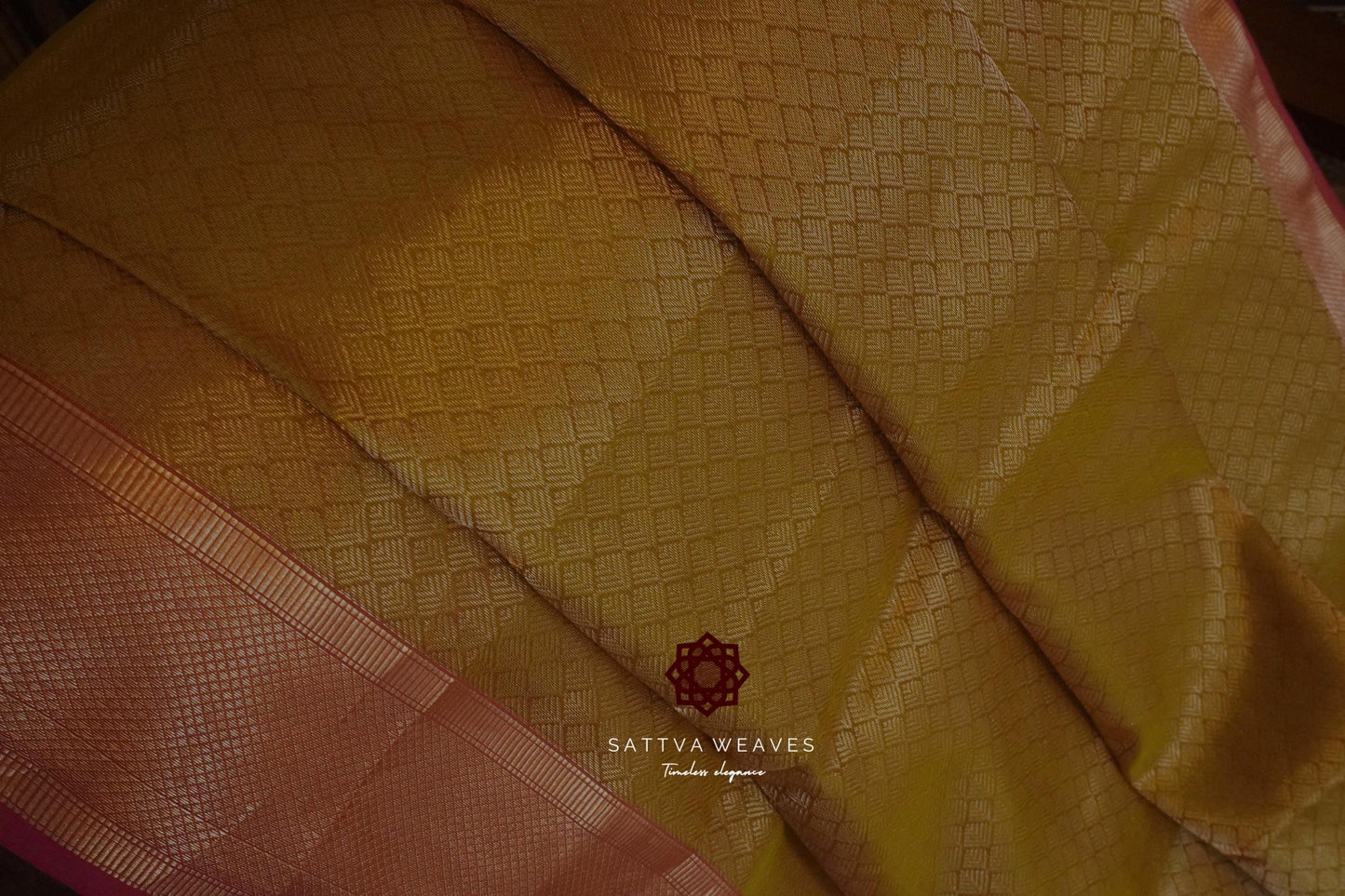 Silk Tissue Mehendi Green Rani Pink Maheshwari Leaf Jaal handcrafted Saree | Brocade | Contemporary Sari | Handloom Sattva Weaves Sari | USA