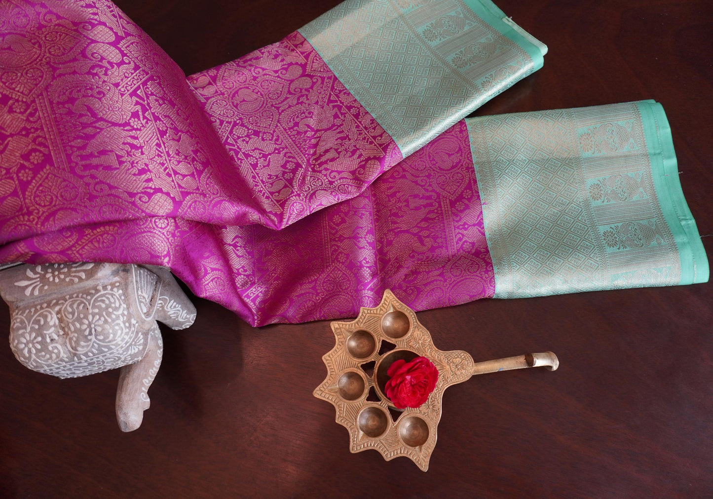 Regal pure silk Kanjeewaram Brocade | Handloom | Bridal | Wedding | Dark Pink | Contemporary Sari | Festive | Sattva Weaves | USA