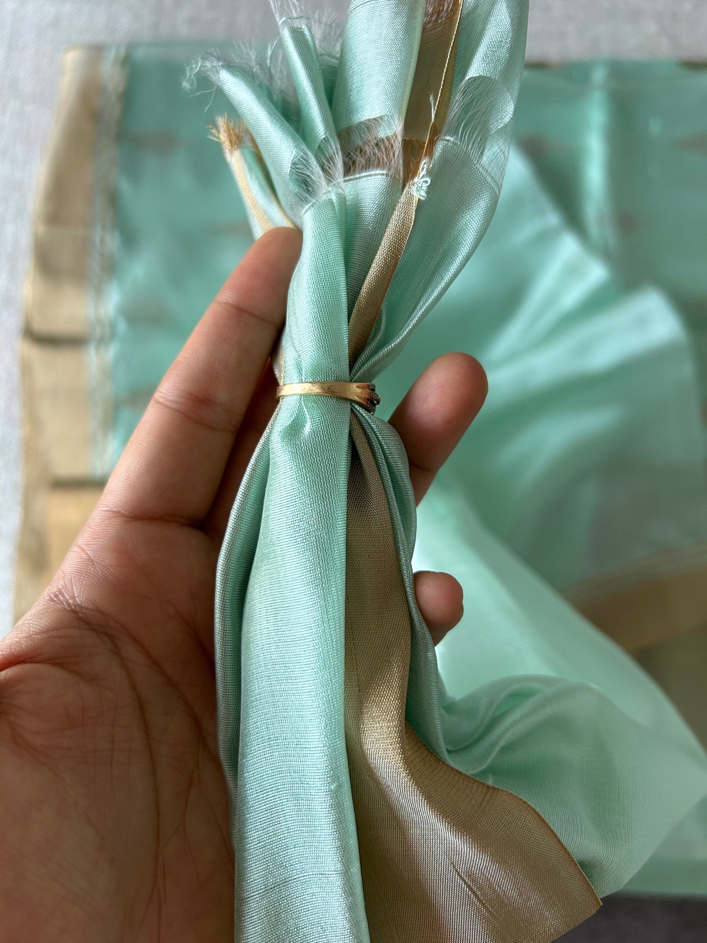 Authentic Chanderi Pure Silk Sari | Eknaliya Butta Handloom Saree | sea foam green | Golden Border | Daywear Partywear | Sattva Weaves | USA