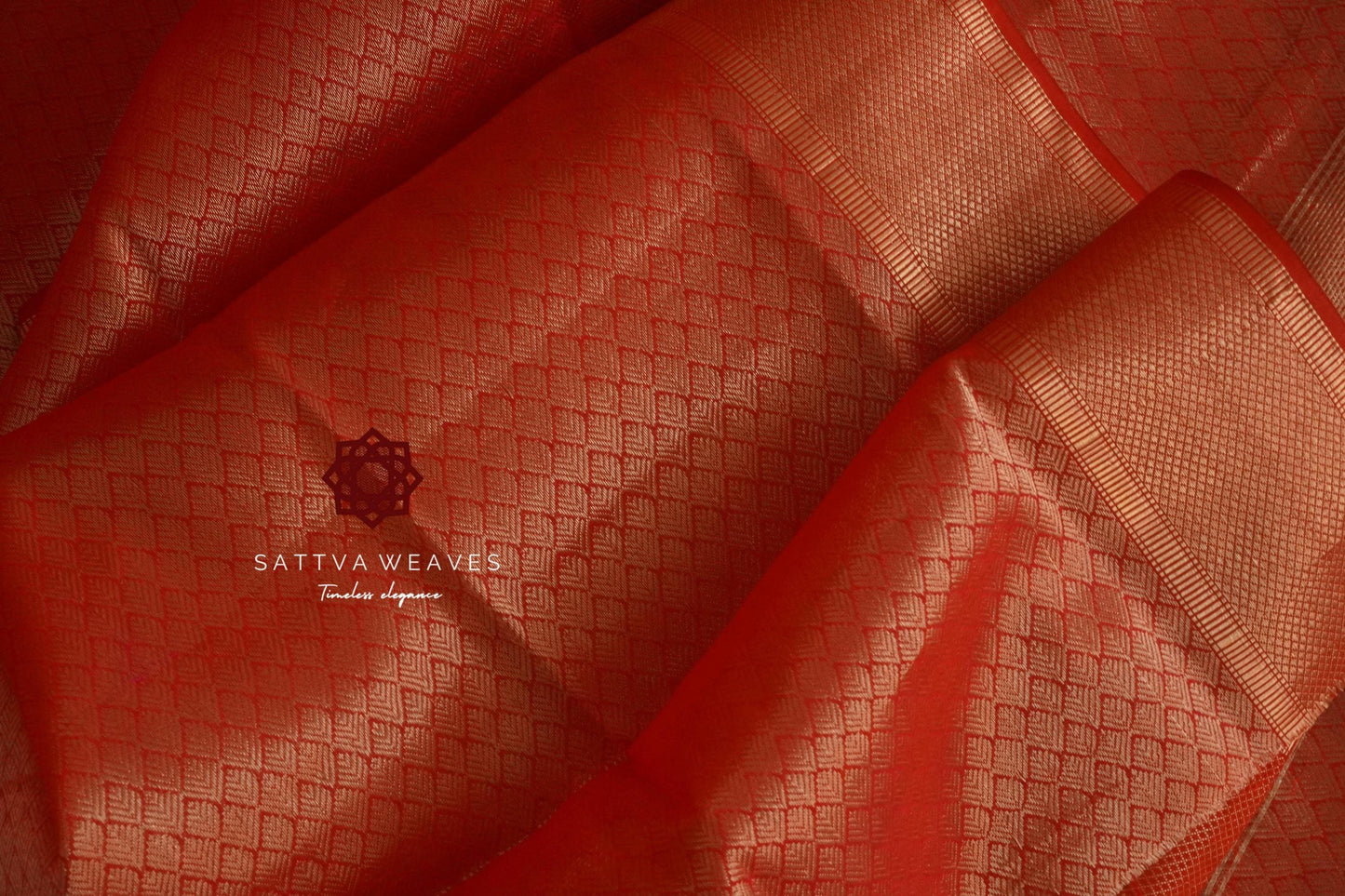 Pure Silk Tissue Maheshwari Jaal | Leaf Brocade | Saree | Brocade Blouse | Red Contemporary Sari | Bridal Handloom Sattva Weaves Sari | USA