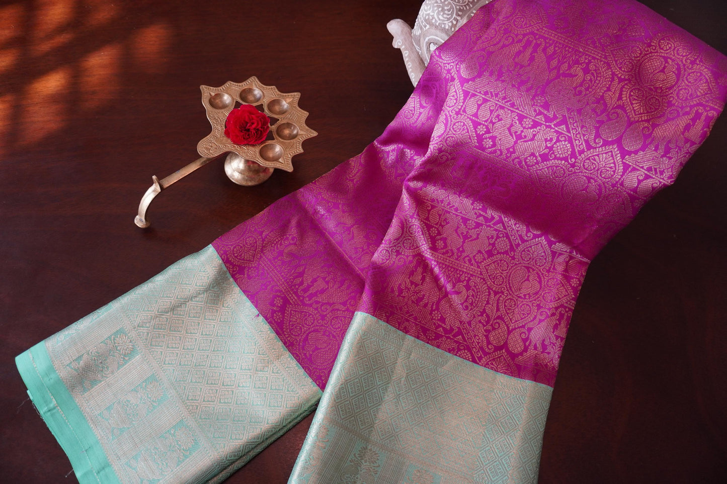 Regal pure silk Kanjeewaram Brocade | Handloom | Bridal | Wedding | Dark Pink | Contemporary Sari | Festive | Sattva Weaves | USA