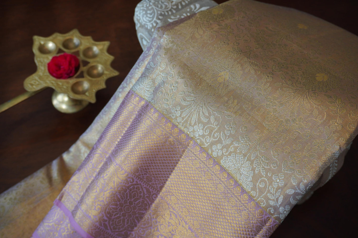 Golden Pure Silk Tissue Kanjeewaram Brocade | Pure Silk saree | Bridal | Wedding | Pastels | Contemporary Sari | Festive | Sattva Weaves | USA