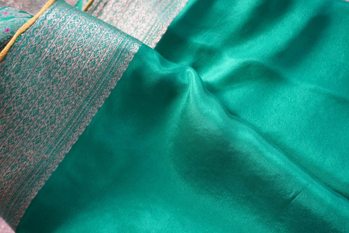 Mysore Crepe Brocade Pure Silk Minakari Saree | Rama Green | Wedding | Sattva Weaves | USA