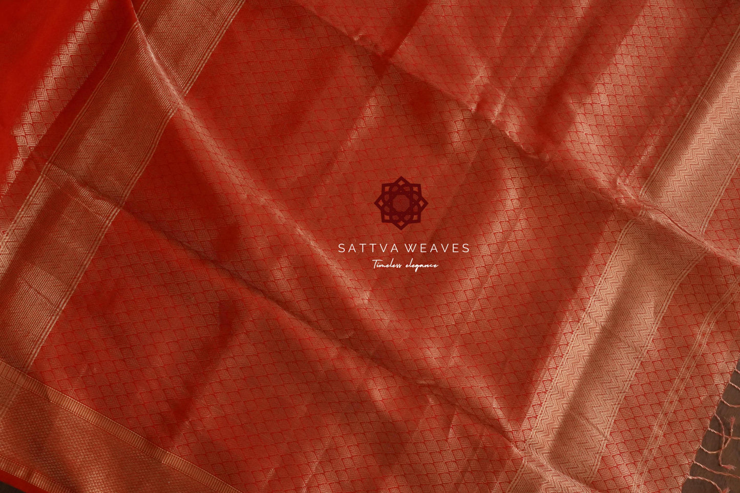 Pure Silk Tissue Maheshwari Jaal | Leaf Brocade | Saree |  Brocade Blouse | Red Contemporary Sari | Bridal Handloom Sattva Weaves Sari | USA