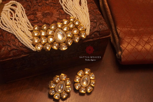 Beautiful Kundan Pearl Necklace set | Handmade Jewelry | Sattva Weaves | Ships from USA