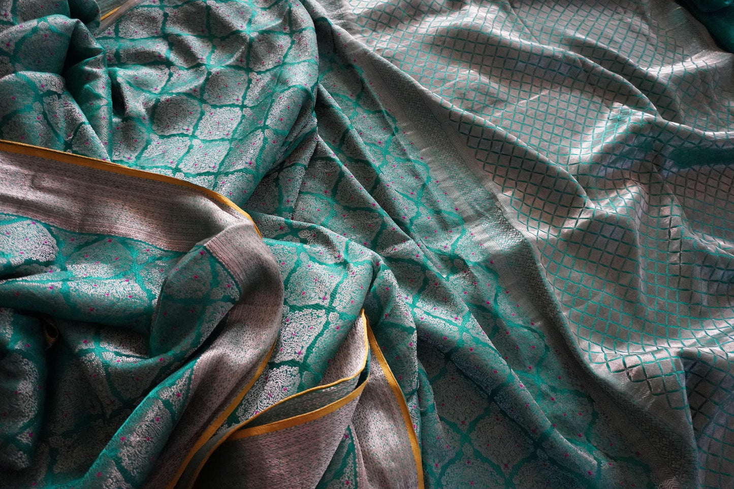 Mysore Crepe Brocade Pure Silk Minakari Saree | Rama Green | Wedding | Sattva Weaves | USA