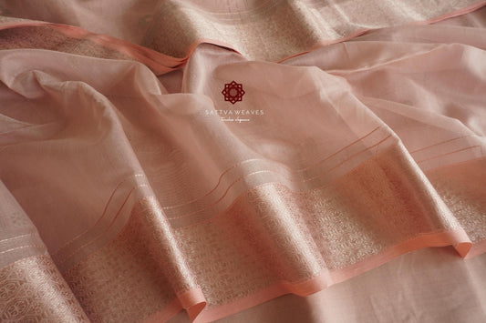 Contemporary Silk Tissue Saree | Meena Butta | Dusty Pink | Chanderi | Chic Trendy | Handloom | Partywear | Sattva Weaves Sari | USA