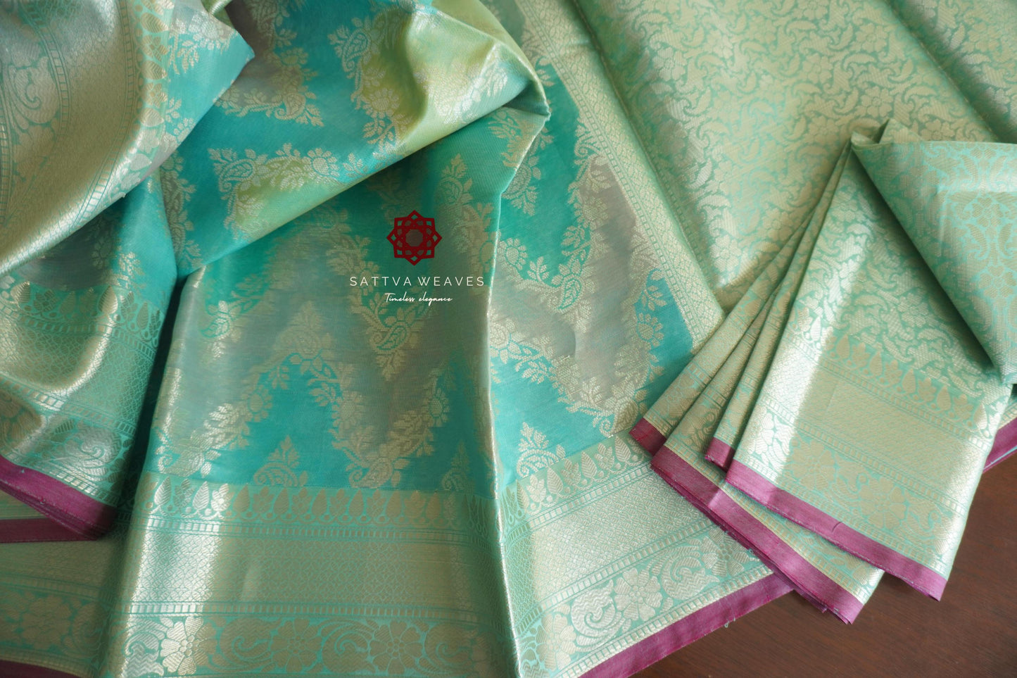 Rang Kaat Banarasi Leheriya Saree | Sea Green Saree | Benarasi | Sattva Weaves Sari | USA