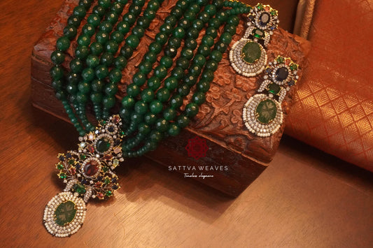 Premium Sabyasachi inspired necklace set | Multicolored Stones | Party jewelry | Handmade | Sattva Weaves | Ships from USA