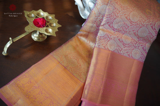 Pink Pure Silk Tissue Kanjeewaram Brocade | Pure Silk saree | Bridal | Wedding | Pastels | Contemporary Sari | Festive | Sattva Weaves | USA