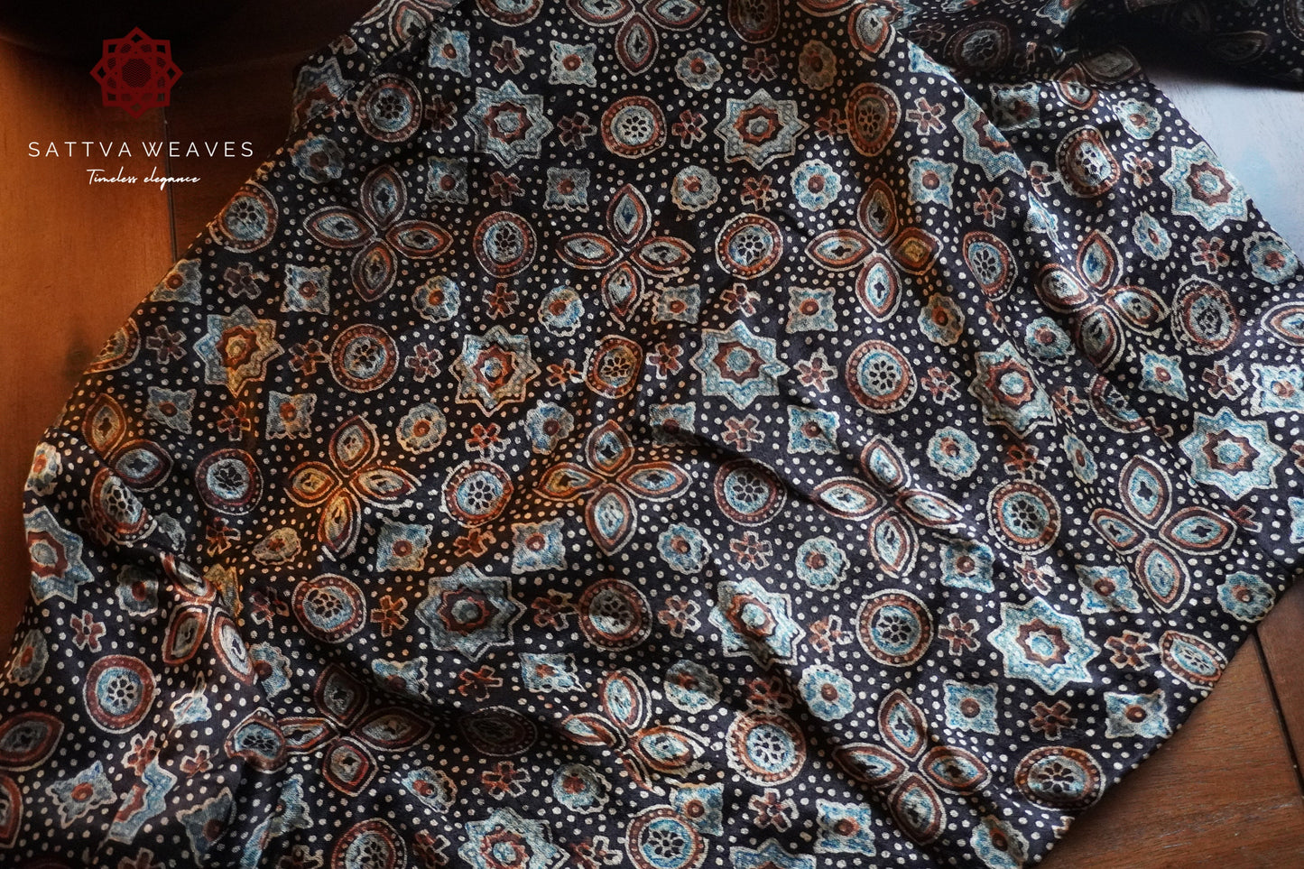 Modal Silk Ajrakh Mashru Handblock printed blouse | Ready Made | Size 38-42 | Black | Sattva Weaves | Ships from USA | Free Shipping