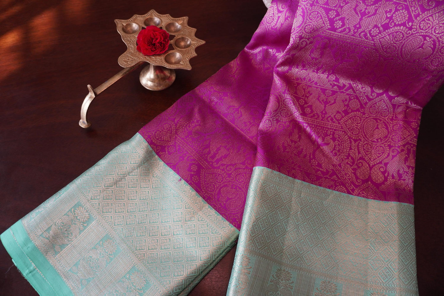 Regal pure silk Kanjeewaram Brocade | Handloom | Bridal | Wedding | Dark Pink | Contemporary Sari | Festive | Sattva Weaves | USA