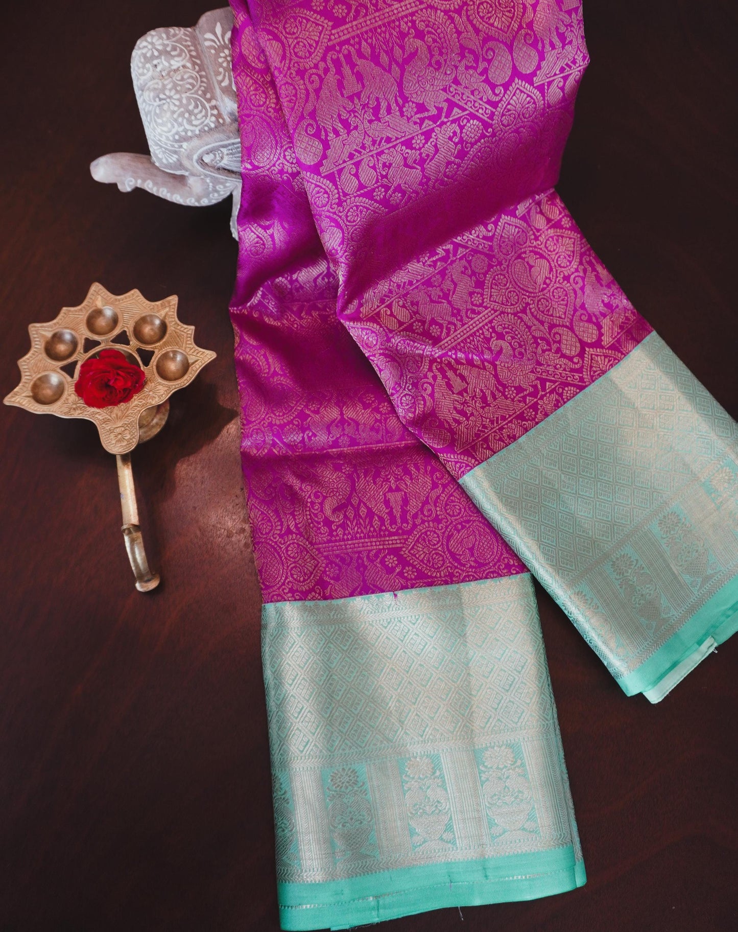 Regal pure silk Kanjeewaram Brocade | Handloom | Bridal | Wedding | Dark Pink | Contemporary Sari | Festive | Sattva Weaves | USA