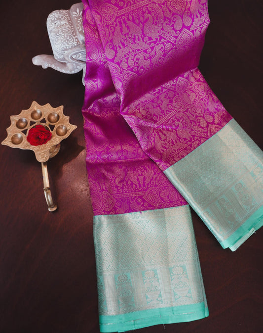 Regal pure silk Kanjeewaram Brocade | Handloom | Bridal | Wedding | Dark Pink | Contemporary Sari | Festive | Sattva Weaves | USA