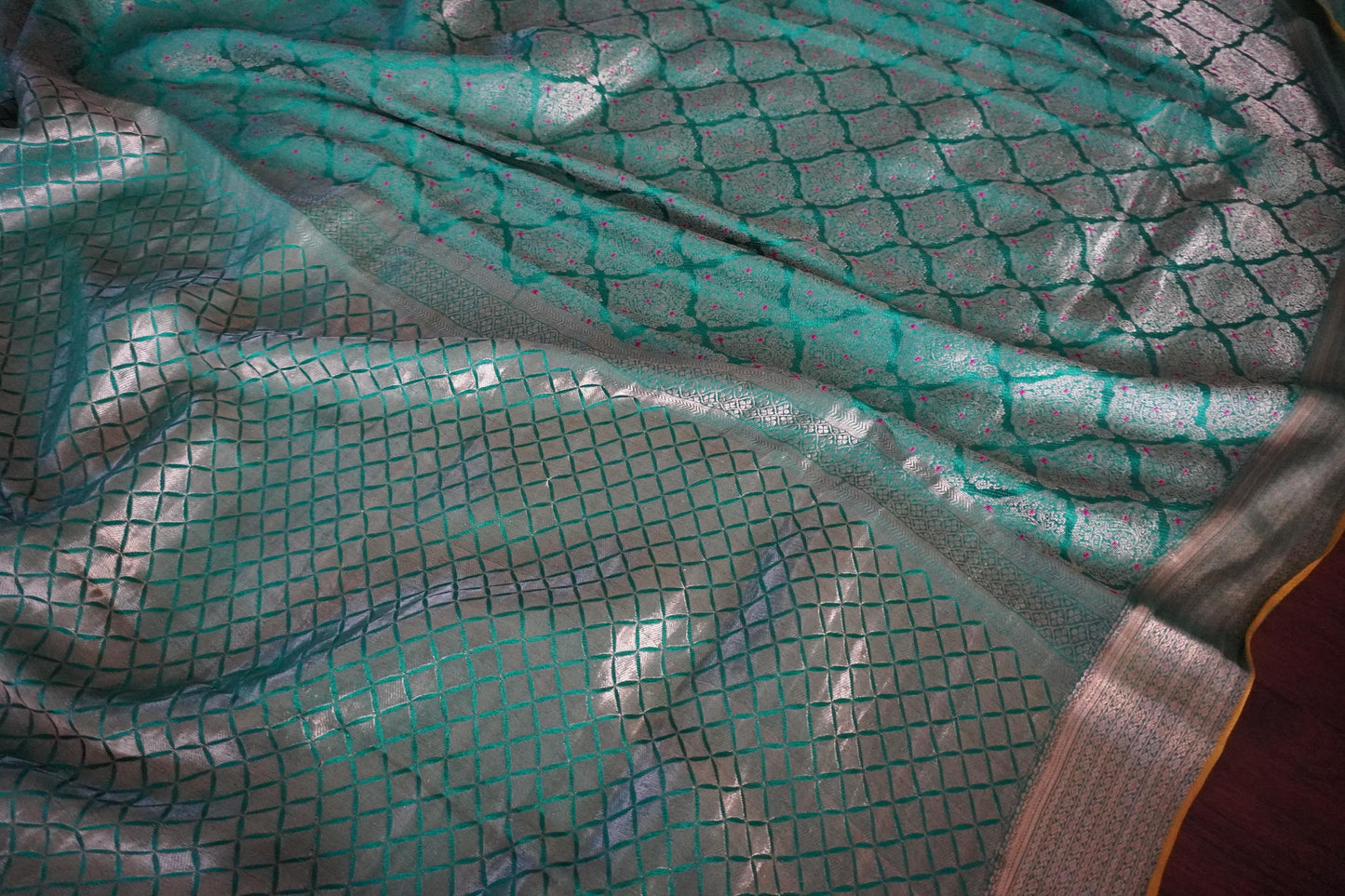 Mysore Crepe Brocade Pure Silk Minakari Saree | Rama Green | Wedding | Sattva Weaves | USA