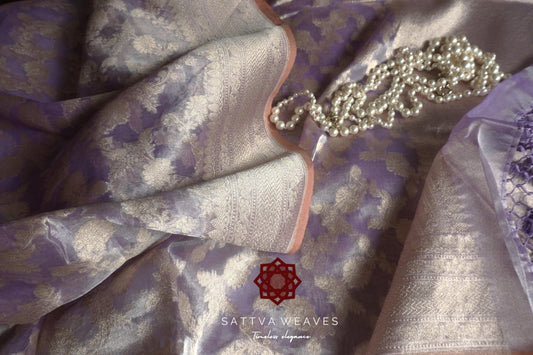 Dreamy Pure Silk Kora Organza Tissue Banarasi Jaal Lavender Light Purple saree | Wedding Pastel Bridal | Handloom | Sattva Weaves | USA