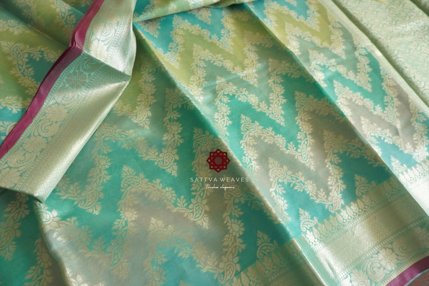 Rang Kaat Banarasi Leheriya Saree | Sea Green Saree | Benarasi | Sattva Weaves Sari | USA