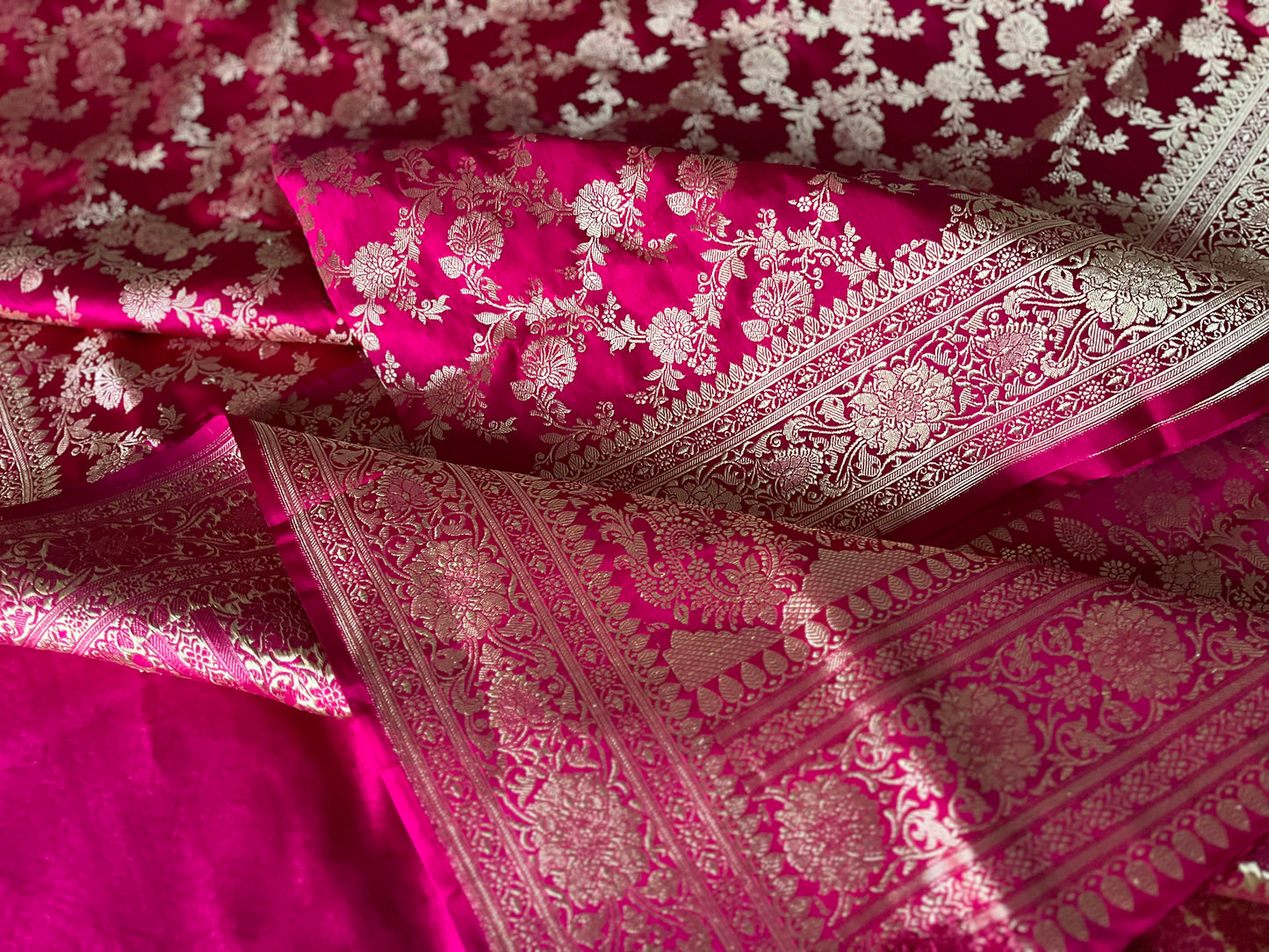 Sabyasachi Inspired Banarasi Pure Silk Satin Mashru Jangla saree | Wedding | Rani Pink Bridal| Handloom | Designer saree | Sattva Weaves Sari | USA (Copy)