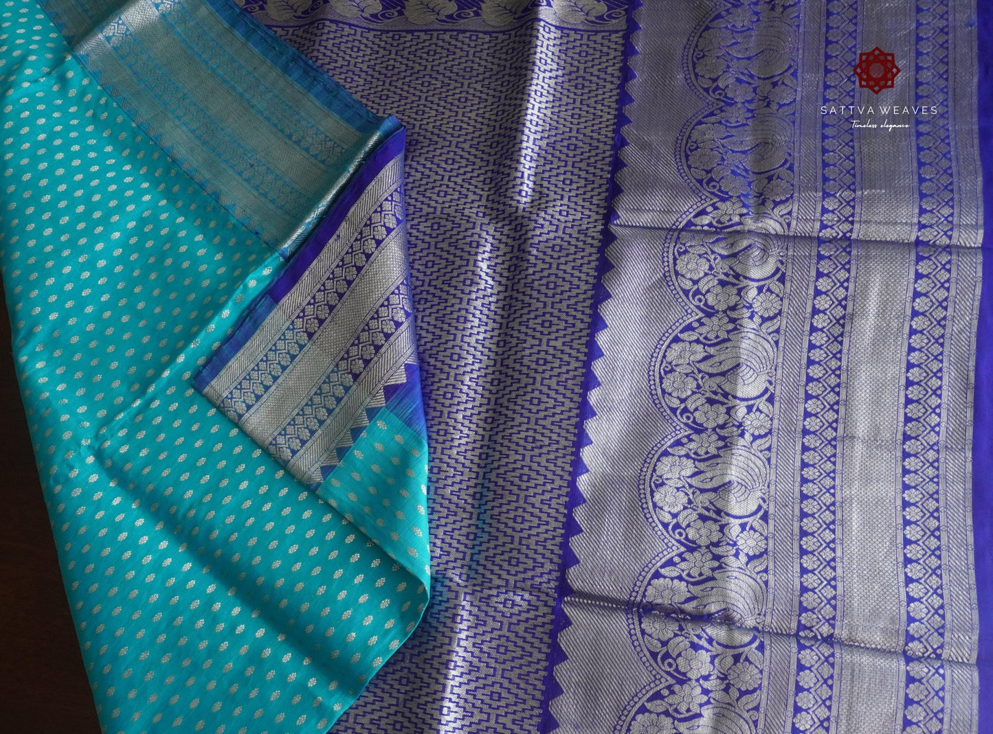 Pure Silk Allover Zari Butta Saree | Dark Blue with Pink combination | Silver Zari | Handloom | Venkatagiri | Wedding | Party | Sattva Weaves Sari | USA