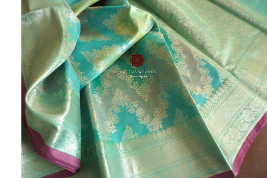 Rang Kaat Banarasi Leheriya Saree | Sea Green Saree | Benarasi | Sattva Weaves Sari | USA