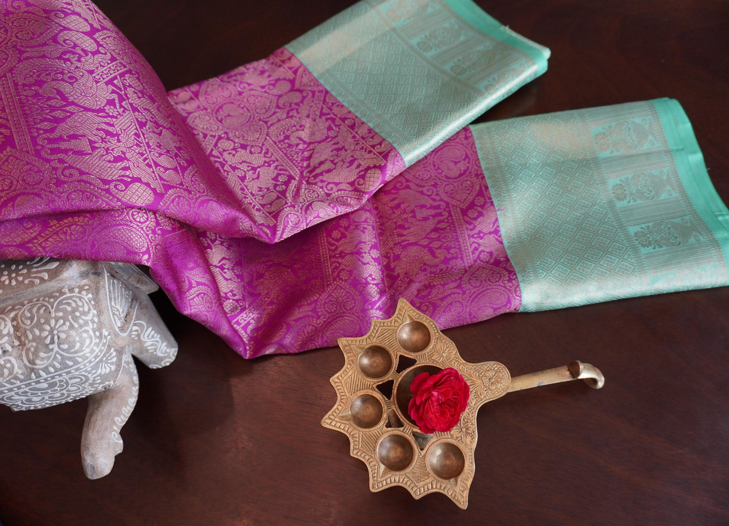 Regal pure silk Kanjeewaram Brocade | Handloom | Bridal | Wedding | Dark Pink | Contemporary Sari | Festive | Sattva Weaves | USA