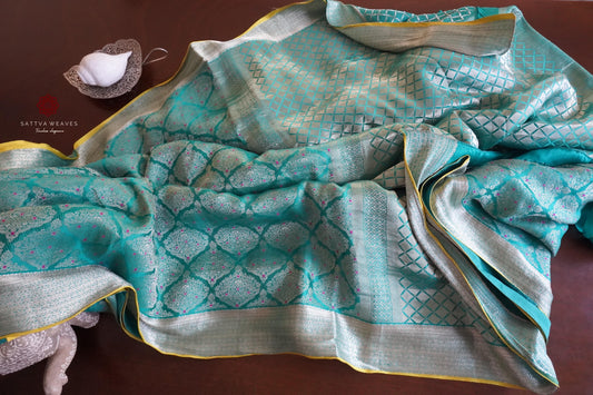 Mysore Crepe Brocade Pure Silk Minakari Saree | Rama Green | Wedding | Sattva Weaves | USA