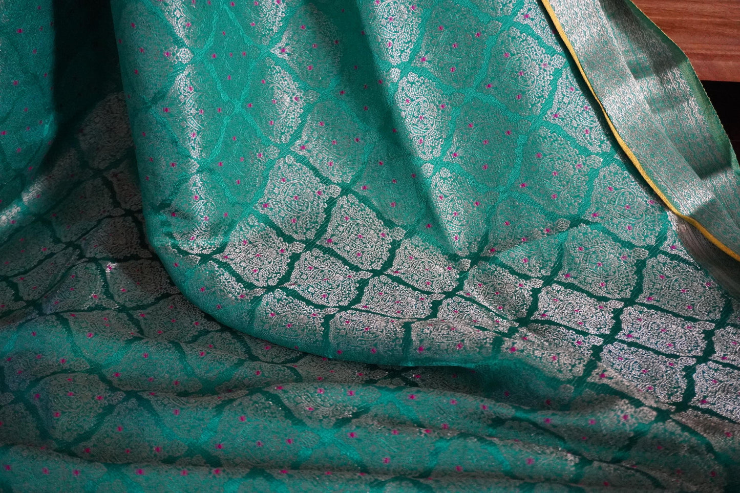 Mysore Crepe Brocade Pure Silk Minakari Saree | Rama Green | Wedding | Sattva Weaves | USA