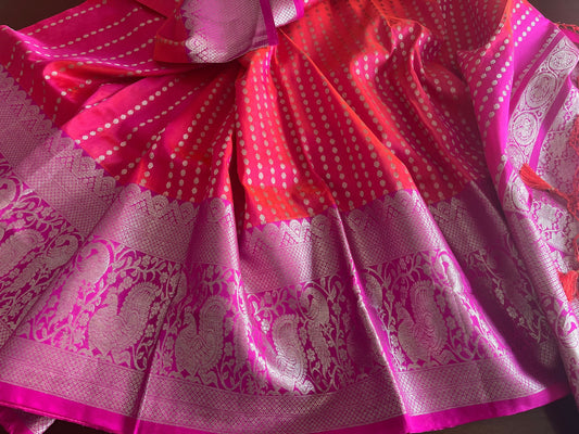 Pure Silk Allover Zari Butta Saree | Dual Tone Pink | Silver Zari | Handloom | Wedding | Party | Sattva Weaves Sari | USA
